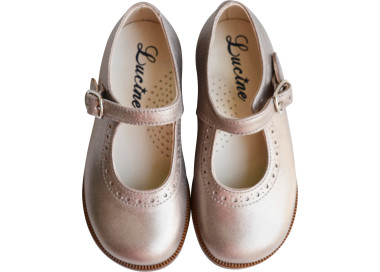 Chaussures pour fille à boucle en cuir mordoré, semelle résistante