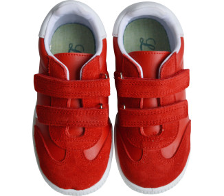 Baskets souples scratchs mixtes Cléo - cuir rouge