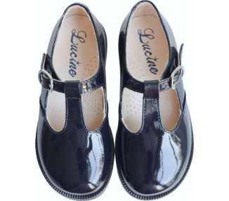 Chaussures Salomé résistantes en cuir vernis bleu marine pour fille