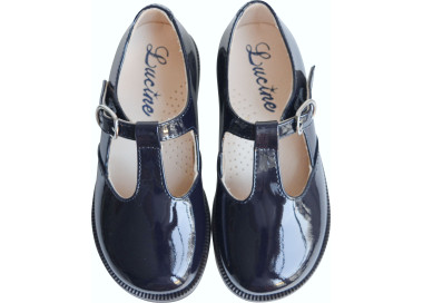 Chaussures Salomé résistantes en cuir vernis bleu marine pour fille