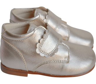 Bottillons bébés en cuir doré, fermeture pratique à scratch