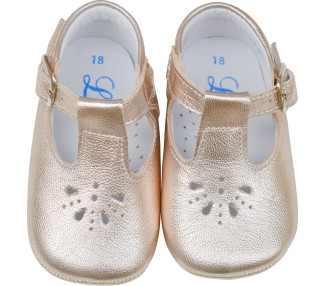 Chaussons souples et antidérapants pour bébés filles en cuir doré