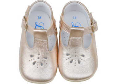 Chaussons souples et antidérapants pour bébés filles en cuir doré