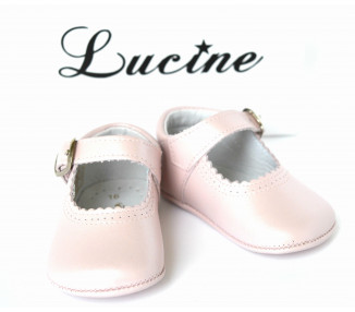 Chaussons bébé SOUPLES fille à boucle Mini-Alice - cuir Rose nacré