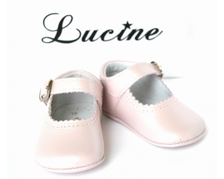 Chaussons bébé SOUPLES fille à boucle Mini-Alice - cuir Rose nacré