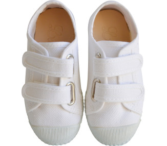 Baskets en toiles double scratchs blanches pour filles et garçons