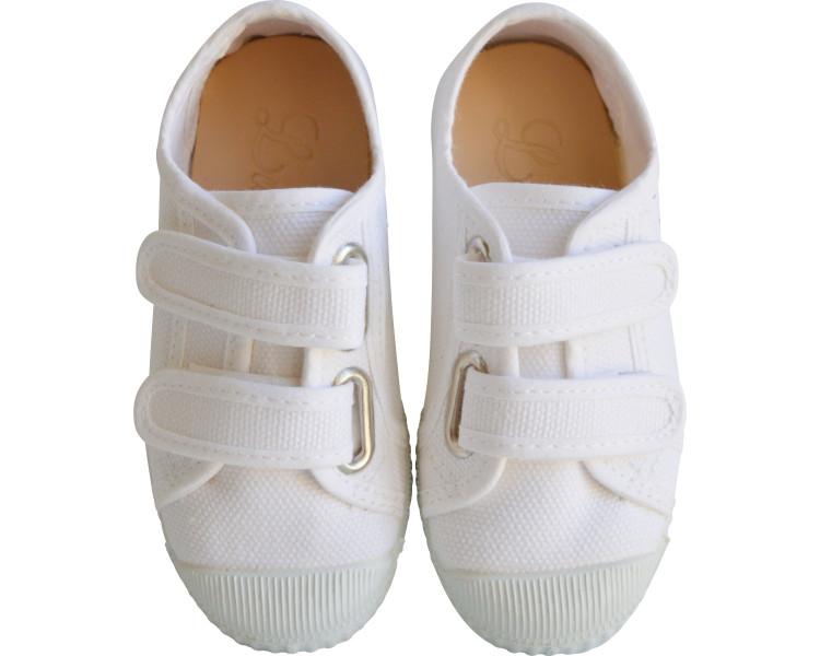 Baskets en toiles double scratchs blanches pour filles et garçons