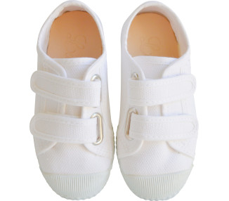 Baskets en toiles double scratchs blanches pour filles et garçons