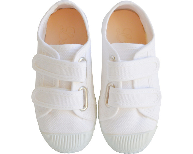 Baskets en toiles double scratchs blanches pour filles et garçons