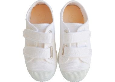 Baskets en toiles double scratchs blanches pour filles et garçons