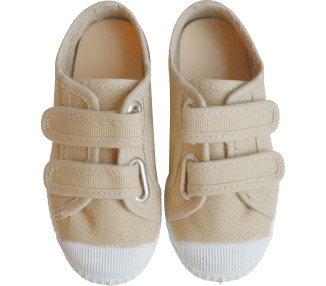 Tennis baskets en toiles souples bébés et enfants double scratchs beige