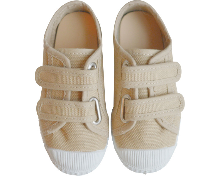 Tennis baskets en toiles souples bébés et enfants double scratchs beige