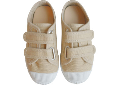 Tennis baskets en toiles souples bébés et enfants double scratchs beige