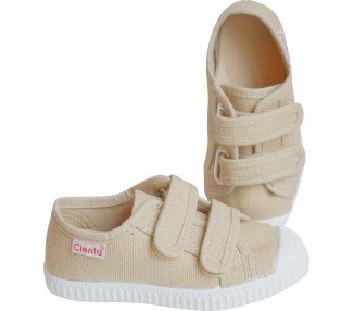 Tennis baskets en toiles bébés et enfants scratchs beige