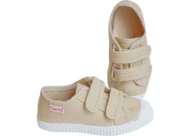 Tennis baskets en toiles bébés et enfants scratchs beige