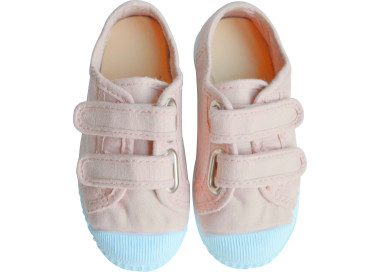 Tennis en toiles à scratchs souples rose nude