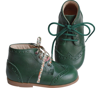 Chaussures souples pour bébés en cuir doublé cuir vert sapin
