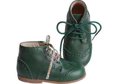 Chaussures souples pour bébés en cuir doublé cuir vert sapin