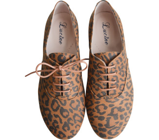 Chaussures derbies en cuir léopard marron pour femmes