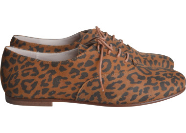 Derbies à lacets pour femmes tailles 37 à 41 en cuir léopard marron