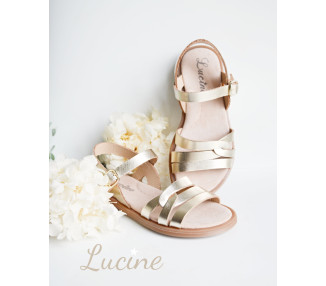 Sandales pour enfants fille et femme en cuir doré irisé souple pour l'été