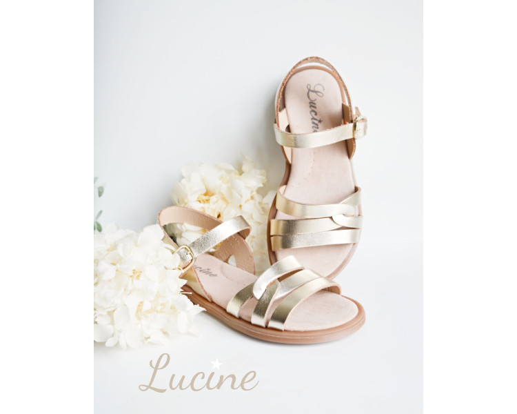 Sandales pour enfants fille et femme en cuir doré irisé souple pour l'été