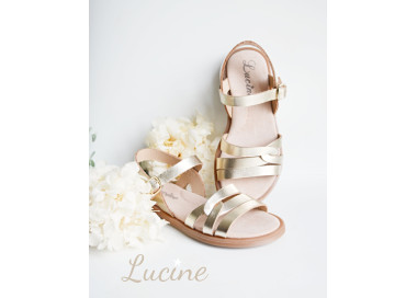 Sandales pour enfants fille et femme en cuir doré irisé souple pour l'été