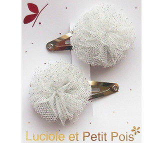 Mini pompons tulle argent pailleté