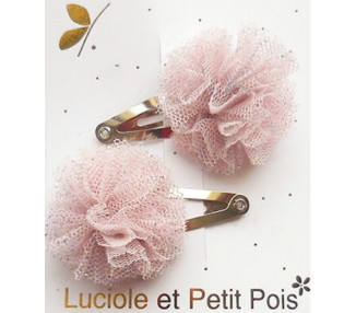 Mini pompons tulle vieux rose pailleté