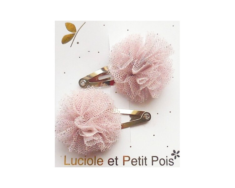 Mini pompons tulle vieux rose pailleté